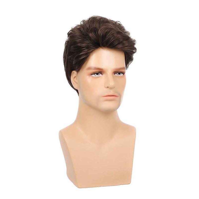 Men Brown Layered Wig Short Curly Natural Wavy Halloween Synthetic Heat Resistant Cosplay Party Hair Wigs for Male Guy3