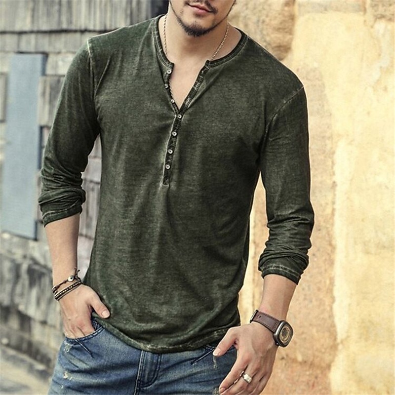 Men's T shirt Tee Henley Shirt Long Sleeve Shirt Plain Henley Plus Size Street Casual Long Sleeve Button-Down Clothing Apparel 100% Cotton Classic Casual Muscle Big and Tall4