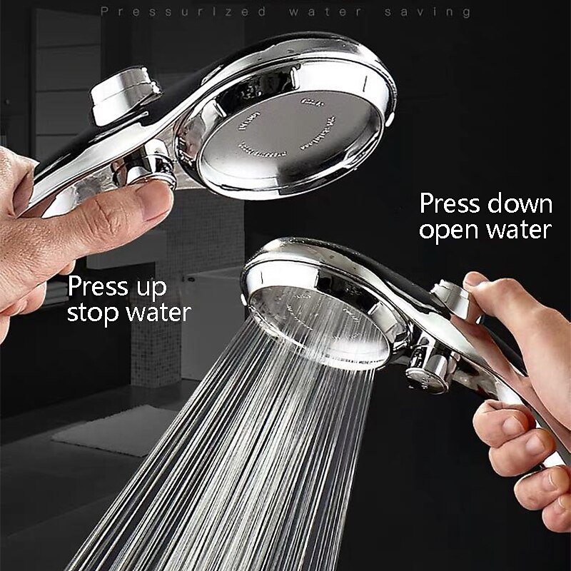 High Pressure Shower Head with Stop Button Water Pressure Adjustable Exquisite Spray Saving Large Panel ABS Shower Spray Nozzle Handhold Shower head Water Saving Stepless Adjustable Button Rotating3