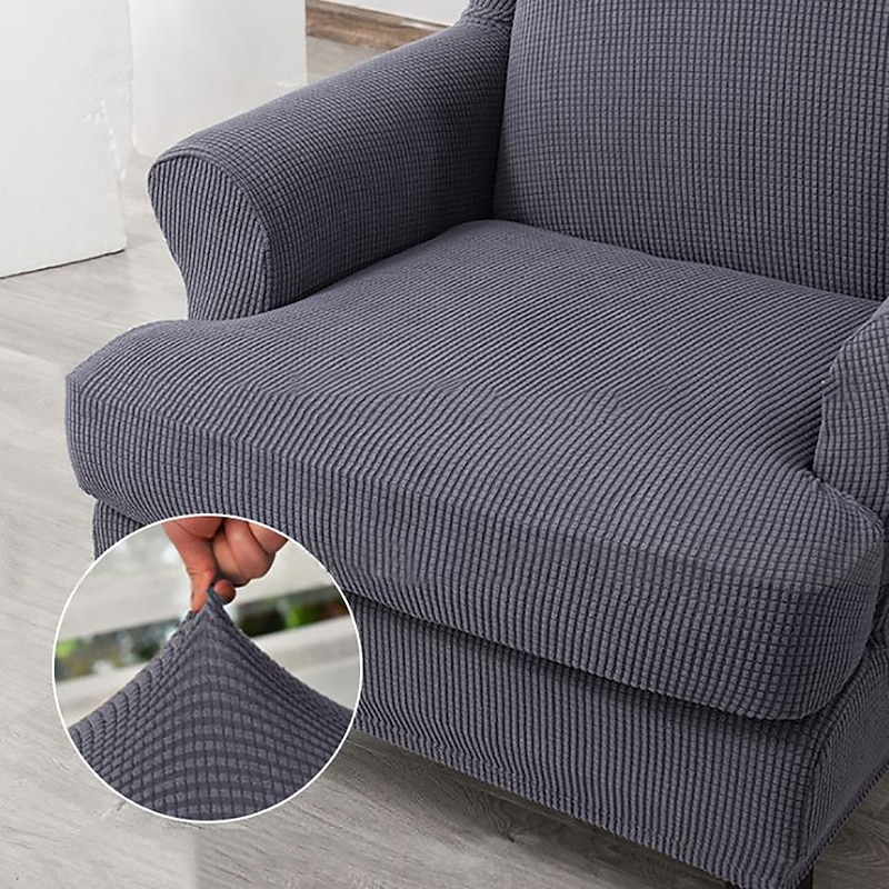 Wingback Chair Cover Armchair Cover Stretch Sofa Slipcover Elastic Couch Cover With T Cushion Cover Plain Burgundy Red Solid Color Soft Durable3