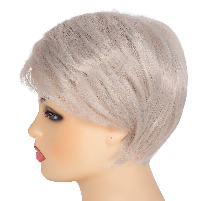 Silver Wigs for Women Short Pixie Cut Blonde Mix White Wigs for White Women Fluffy Synthetic Wig Heat Resistant Daily Halloween Party Use Hair Full Wig4
