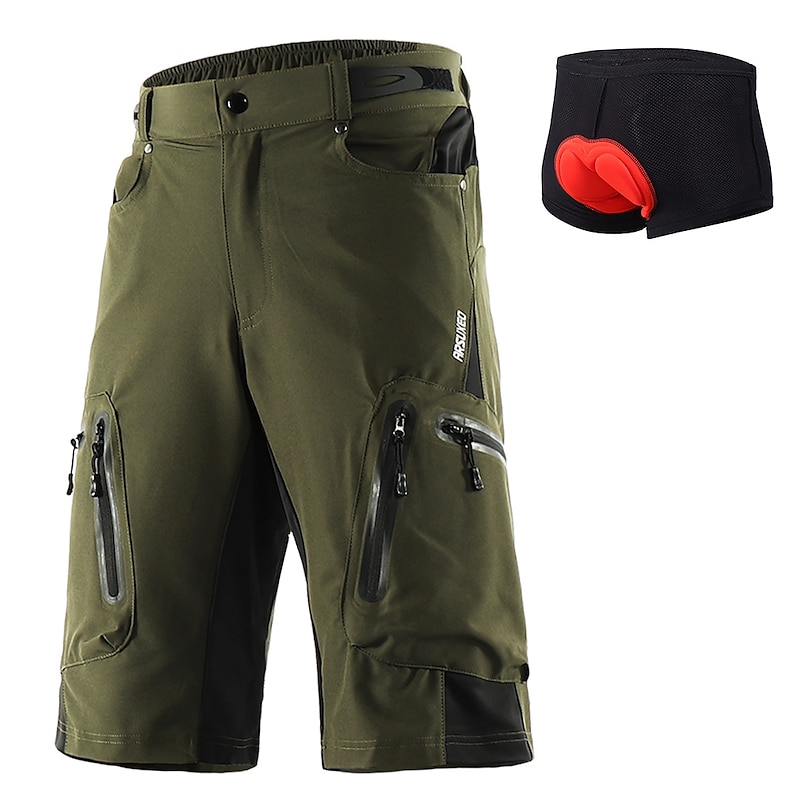Arsuxeo Men's Bike Shorts Cycling MTB Shorts with Removable 3D Padded Underwear Summer Baggy Shorts Loose Fit Quick Dry Waterproof Zipper Sports Dark Grey Black Army Green Mountain Bike4