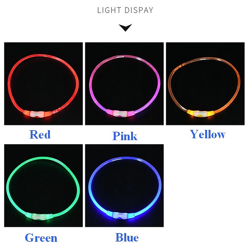 LED Dog Collar USB Rechargeable Nylon Dog Flashing Collar Adjustable with Steady Flash Blink Light4