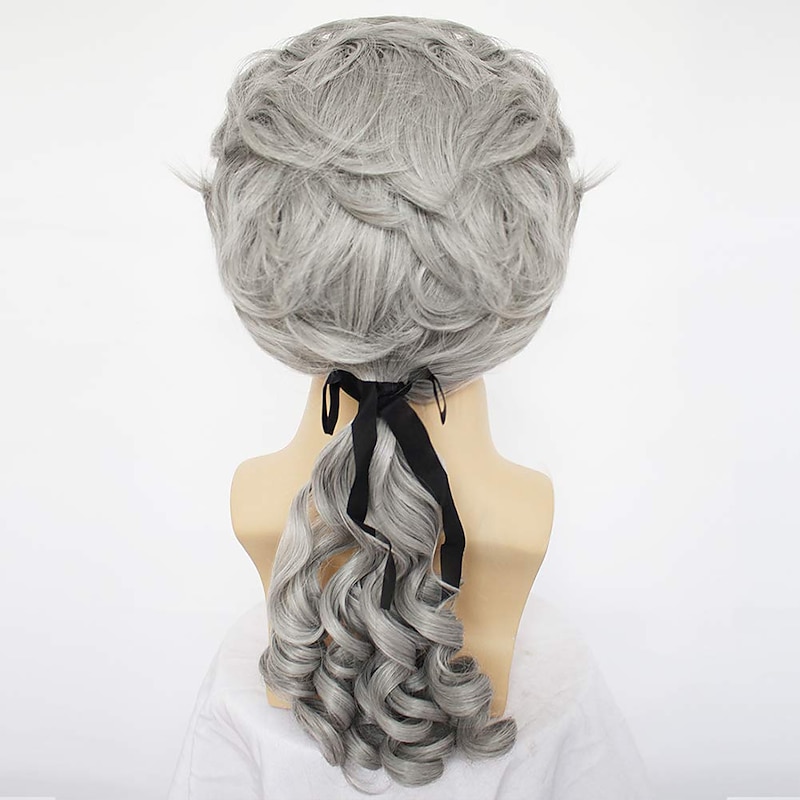 Medieval Wig Colonial Cosplay Wig for Lawyer Grey Wigs Long Curly Wavy Wigs for Men3