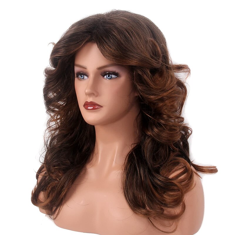 REEWES 70s Wig Farrah Fawcett Wig Vintage Wigs Blonde Wig for Women Lady Natural Synthetic Full Wigs Vintage Cosplay Costume Disco Hair Wig Feathered Wig (Brown)2