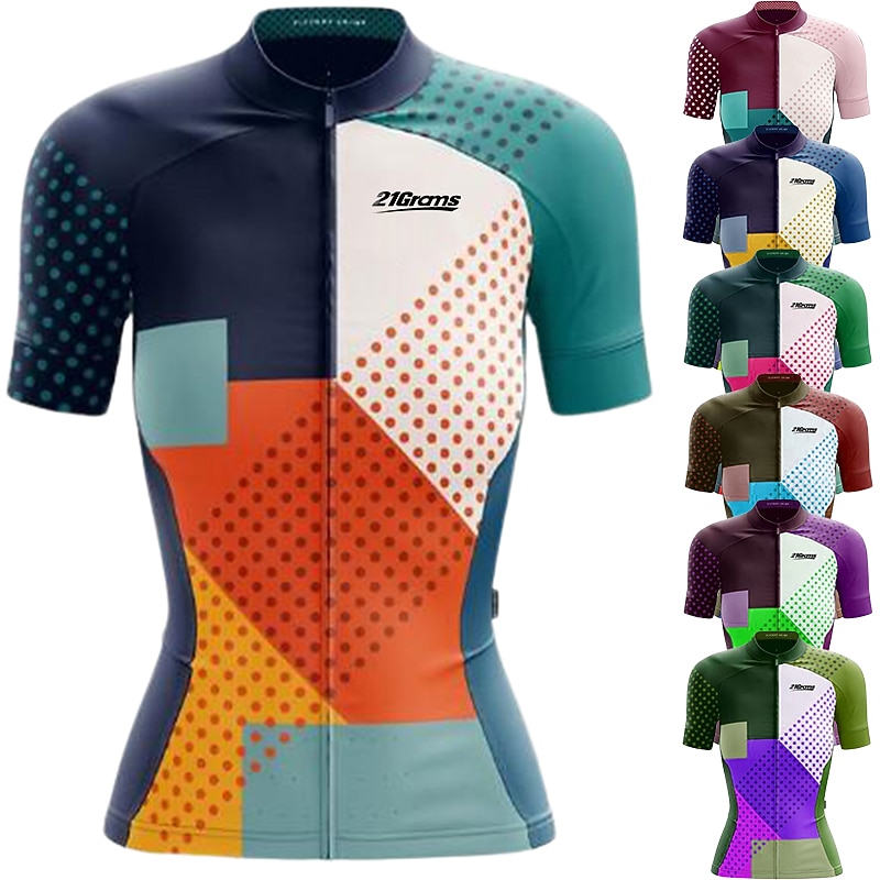 21Grams Women's Short Sleeve Cycling Jersey Spandex Polyester Funny Bike Jersey Top Mountain Bike MTB Road Bike Cycling UV Resistant Breathable Quick Dry Sports Blue+Orange Sky Blue+White Green