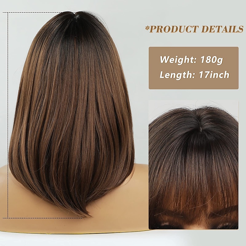 Synthetic Wig Straight With Bangs Wig Short Brown Synthetic Hair Women's Cosplay Party Fashion Brown4