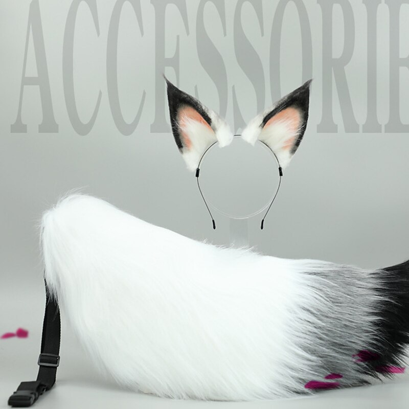 Hand-made Cosplay Props Beast Ears Headdress Beast Tail Accessories Walnut Fox Ears Headband Foxtail Suit