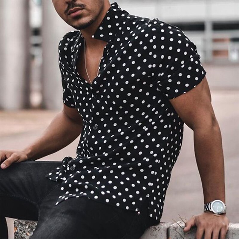 Men's Polka Dot Geometric Pattern Shirt Button Up Shirt Short Sleeve Sports Fashion Designer Daily Holiday Summer Spring Turndown Print Black