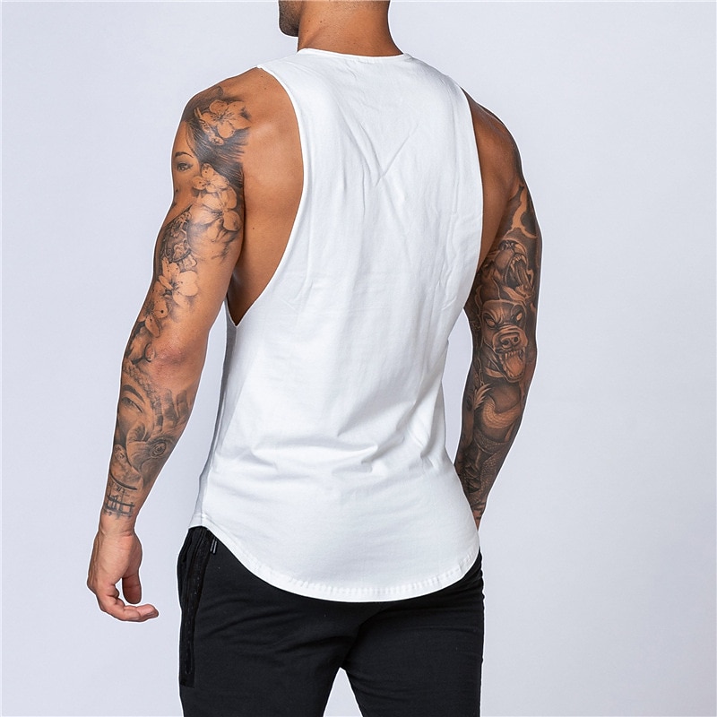 Men's Running Tank Top Workout Tank Sleeveless Tee Tshirt Athletic Letter Cotton Quick Dry Soft Moisture Wicking Breathable Gym Workout Active Training Jogging Sportswear Activewear Black White Army4