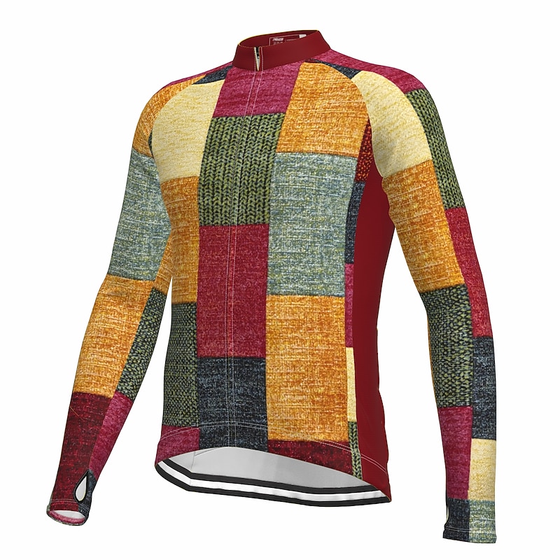 Men's Cycling Jersey Graphic Color Block Plaid Checkered Long Sleeve Bike Jersey Top with 3 Rear Pockets Mountain Bike MTB Road Bike Cycling Quick Dry Reflective Strips Back Pocket Moisture Wicking4