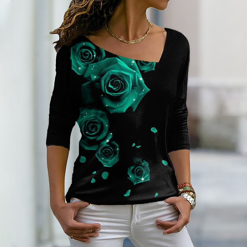Valentine Women's Rose T Shirt Cute Floral Graphic Regular Tops Long Sleeve V Neck Print Regular Fit Casual Daily Holiday Red Blue Purple Green Fall & Winter Prefall3