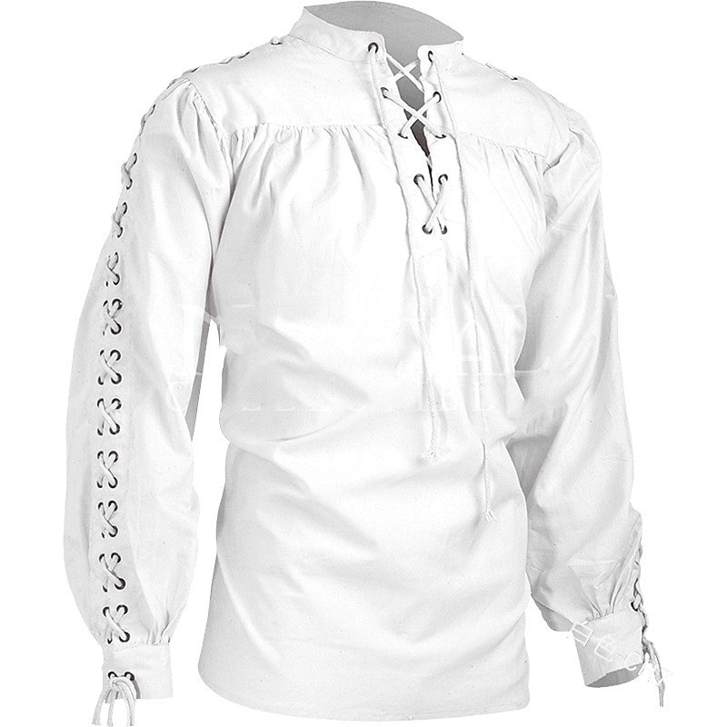 Warrior Plus Size Punk & Gothic Medieval Renaissance 17th Century T-shirt Men's Costume Vintage Cosplay Party Long Sleeve Shirt3