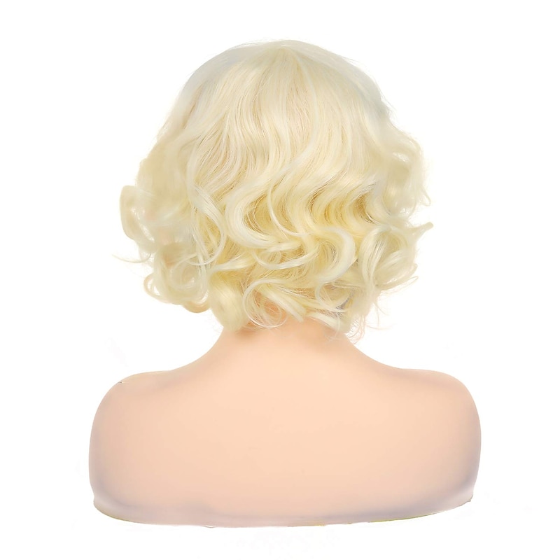 Short Curly Blonde Wig for Women Synthetic Natural Wavy Costume Wig for Cosplay Party4