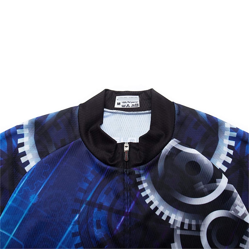 Men's Cycling Jersey Geometric Gear Funny Short Sleeve Bike Jersey Top with 3 Rear Pockets Mountain Bike MTB Road Bike Cycling Quick Dry Reflective Strips Back Pocket Moisture Wicking Sports Red Blue4