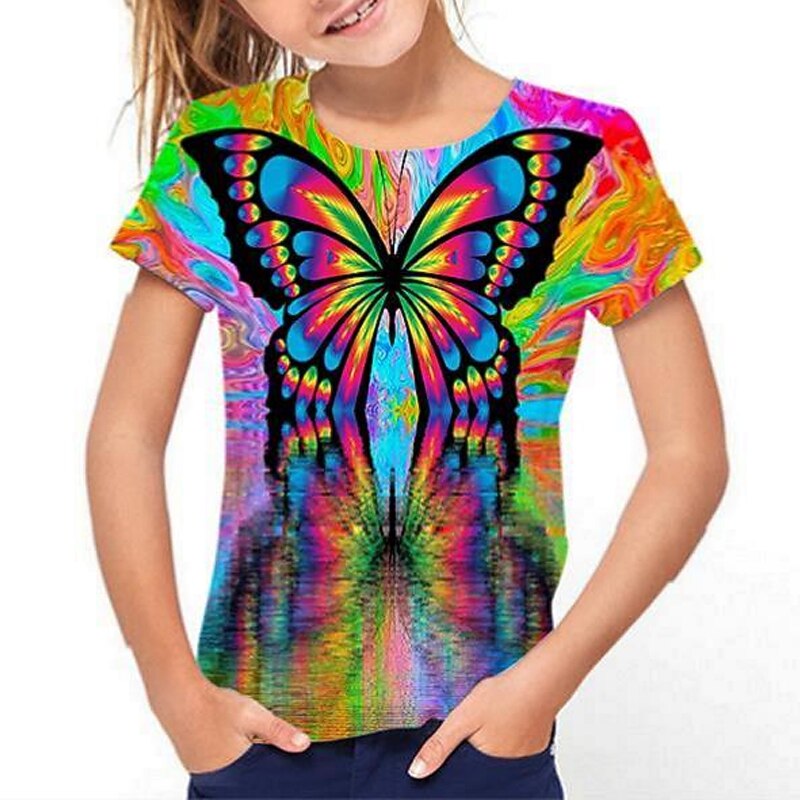 Girls' 3D Animal Rainbow T shirt Short Sleeve 3D Print Summer Active Polyester Rayon Kids 3-12 Years Outdoor Daily4