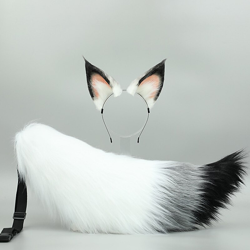 Hand-made Cosplay Props Beast Ears Headdress Beast Tail Accessories Walnut Fox Ears Headband Foxtail Suit4