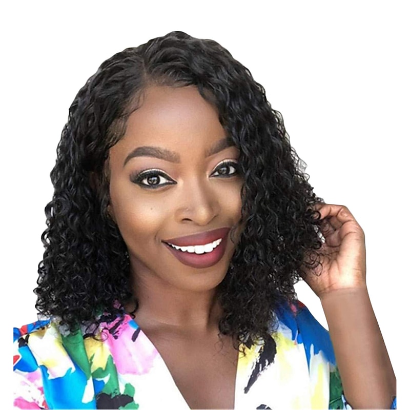 Short Bob Wave Wig Brazilian Synthetic Curly Wigs Synthetic Short Hair Wig for African American (Black,One_Size)