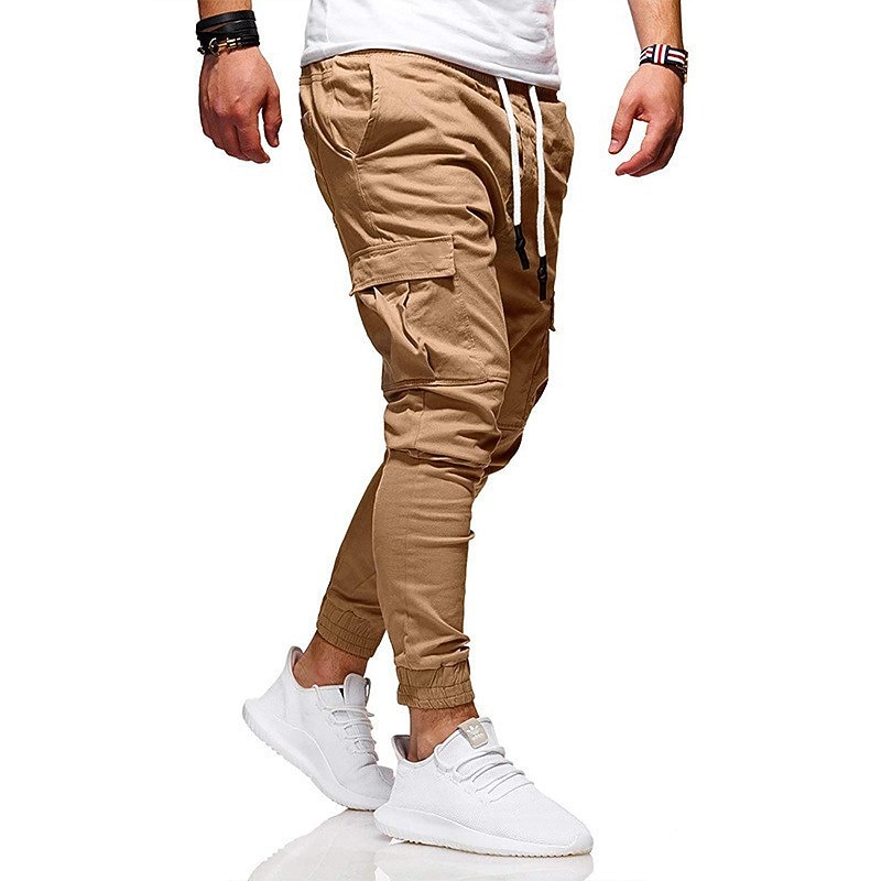 Men's Cargo Pants Cargo Trousers Joggers Trousers Elastic Waist Flap Pocket Solid Color Going out Weekend Streetwear Stylish Black Red4