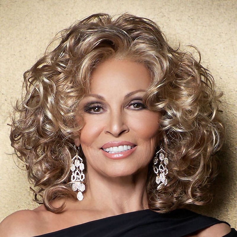 Blonde Wigs for Women Synthetic Wig Wavy Blonde Medium Length Wigs Mixed Color Wigs for Old Women