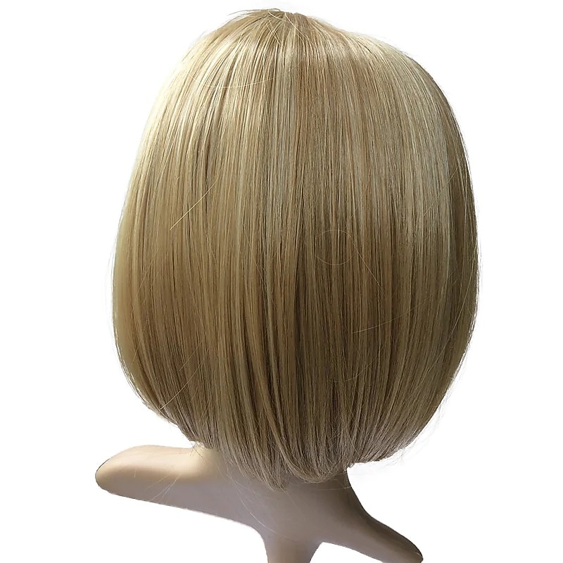 Blonde Bob Wig Synthetic Wig Straight Straight Bob With Bangs Wig Blonde Short Blonde Synthetic Hair Women's Heat Resistant Side Part Blonde2