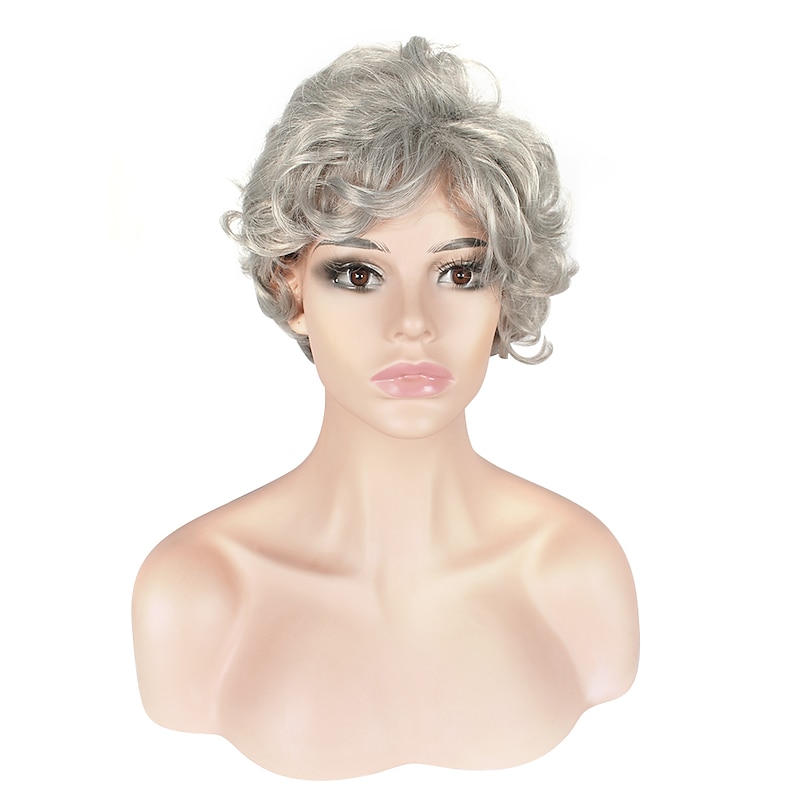 Gray Wigs for Women Synthetic Wig Curly Curly Pixie Cut with Bangs Wig Short Silver Synthetic Hair Gray2