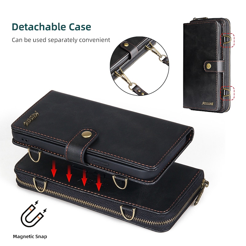 Phone Case For iPhone 15 14 Pro Max Plus 13 12 11 Pro Max Mini Wallet Case Magnetic with Lanyard Shockproof Solid Color TPU PC PU Leather4