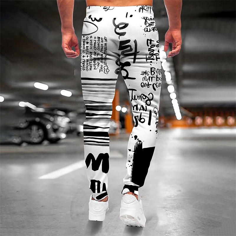 Men's Sweatpants Joggers Trousers Drawstring Side Pockets Elastic Waist Graphic Letter Outdoor Sports Full Length Casual Daily Designer Casual / Sporty Black / White Micro-elastic2