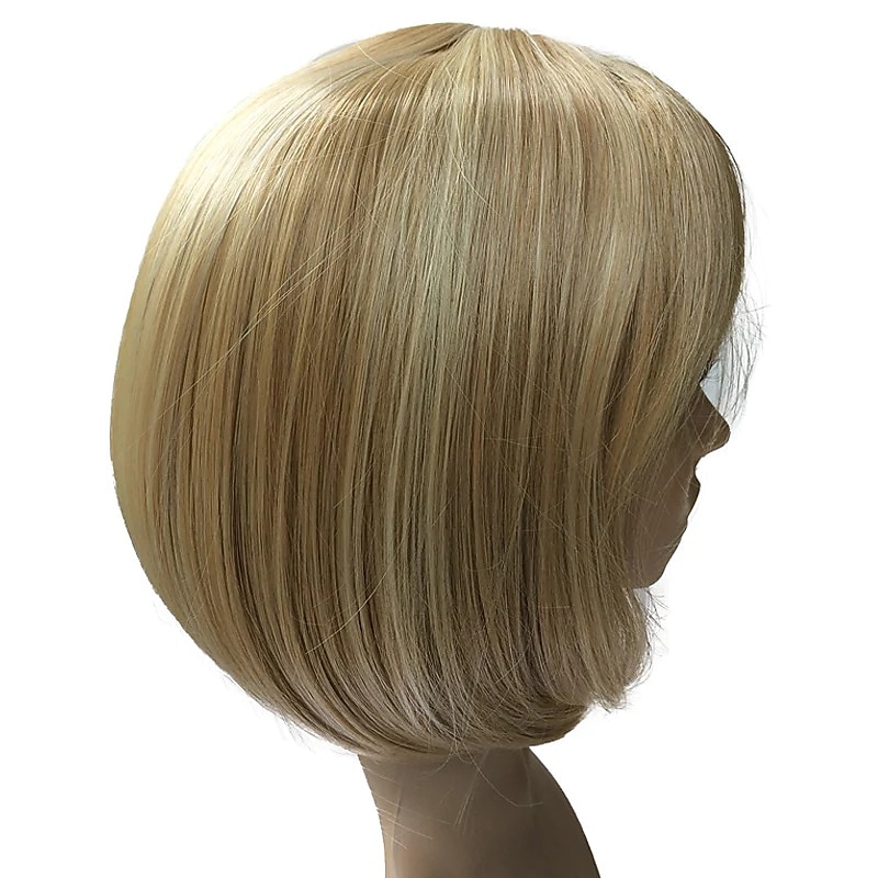 Blonde Bob Wig Synthetic Wig Straight Straight Bob With Bangs Wig Blonde Short Blonde Synthetic Hair Women's Heat Resistant Side Part Blonde3