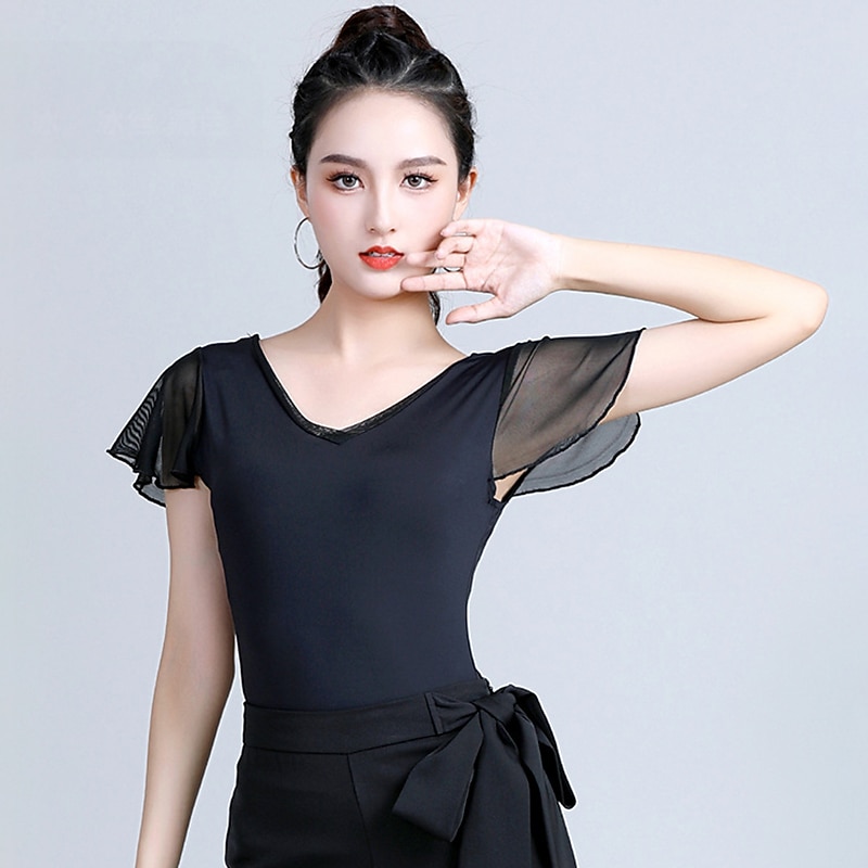 Activewear Top Pure Color Splicing Women's Training Performance Short Sleeve High Cotton Blend3