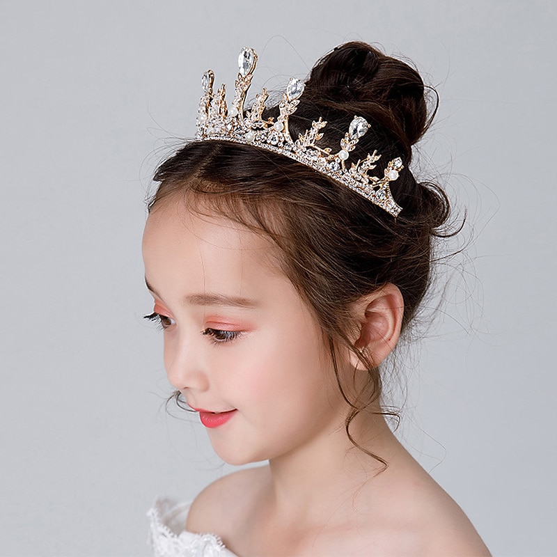 Kids Girls' Hair Accessories Golden water drop crown Silver water drop crown3