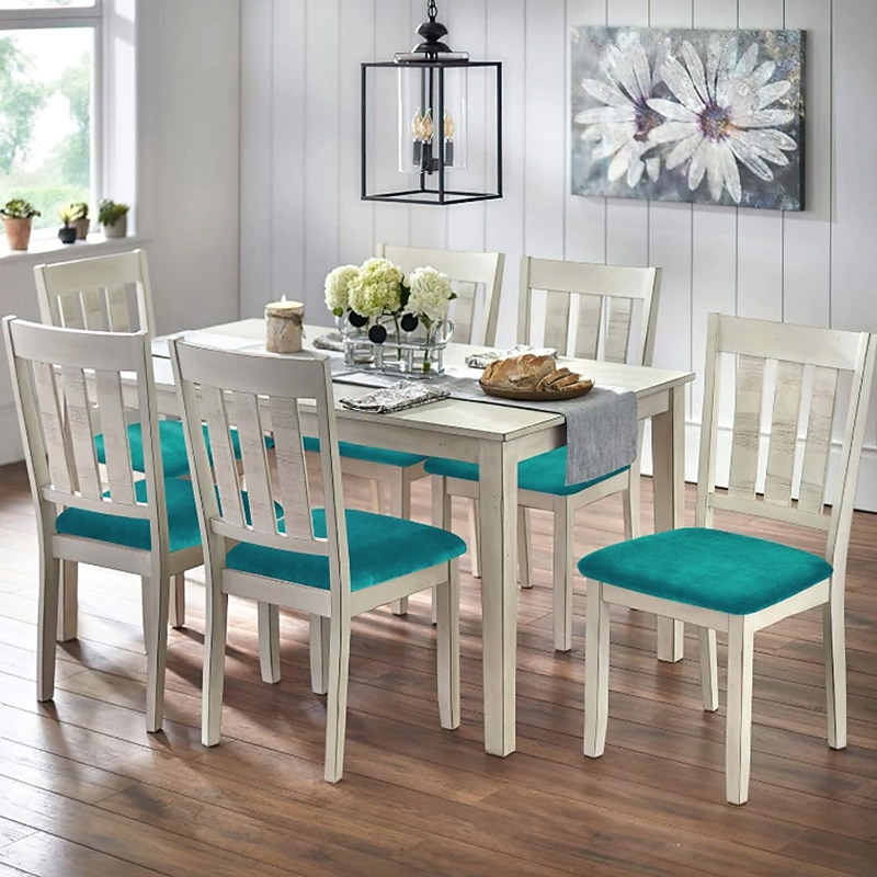 2 Pcs Velvet Dining Chair Seat Covers Black White Slipcover, Stretch Fitted Dining Room Cushion Cover,Removable Washable Furniture Protector with Ties