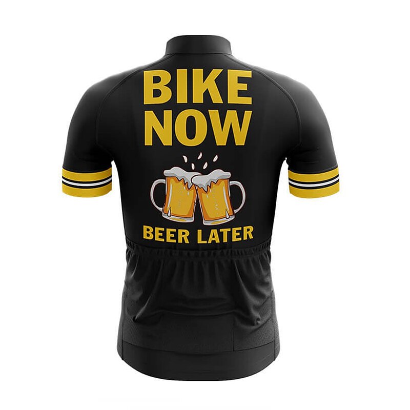Men's Cycling Jersey Funny Beer Short Sleeve Bike Jersey Top with 3 Rear Pockets Mountain Bike MTB Road Bike Cycling Quick Dry Reflective Strips Back Pocket Moisture Wicking Sports Black Yellow Navy2