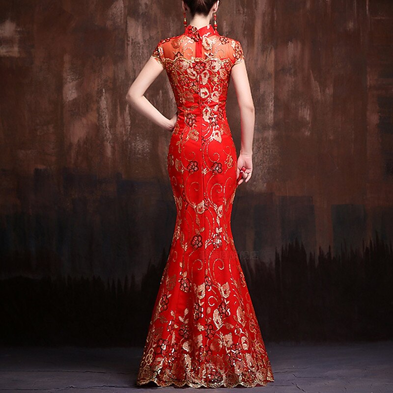 Mermaid Evening Gown Vintage Dress Wedding Guest Formal Evening Floor Length Short Sleeve High Neck Satin with Sequin Embroidery  dress to impress4