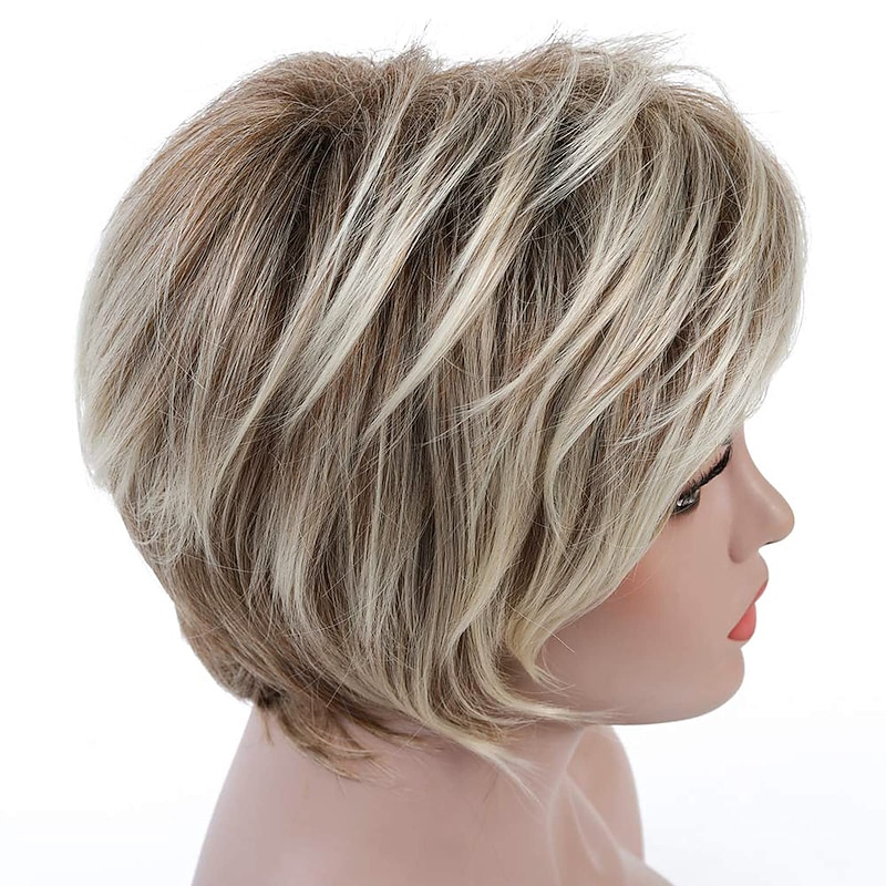 Blonde Wigs for Women Short Blonde Wig for White Women Layered Pixie Synthetic Blonde Mixed Brown Wig2