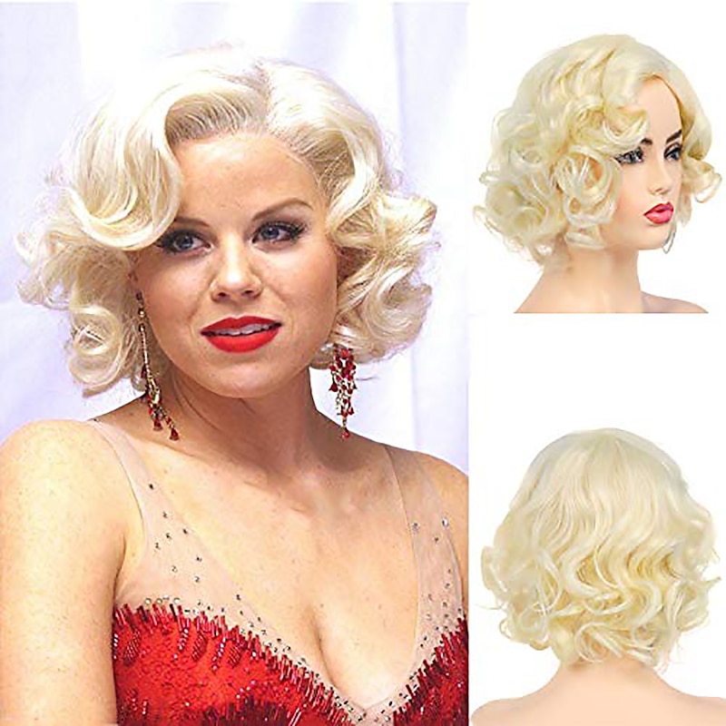 Short Curly Blonde Wig for Women Synthetic Natural Wavy Costume Wig for Cosplay Party