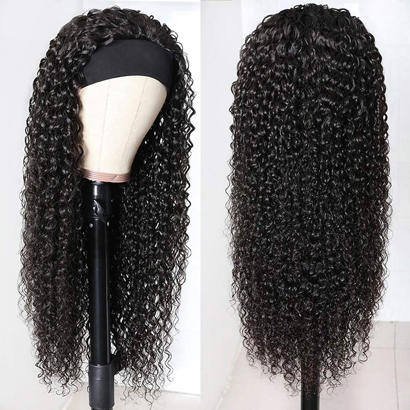 Headband Wig Long Deep Wave Curly for Women Synthetic 24 Inch Long Curly Headband Wigs Natural Black Heat Resistant for Daily Wear (Black) No Colored Headband2
