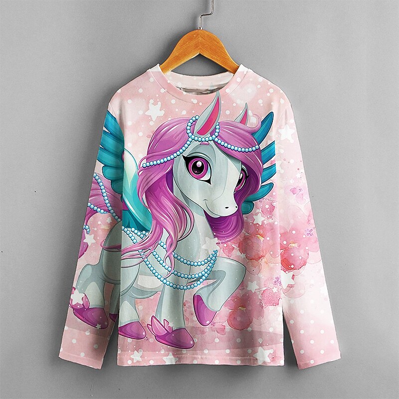 Girls' 3D Animal Unicorn T shirt Long Sleeve 3D Print Summer Spring Fall Active Sports Fashion Kids 3-12 Years Outdoor Daily Indoor Regular Fit3