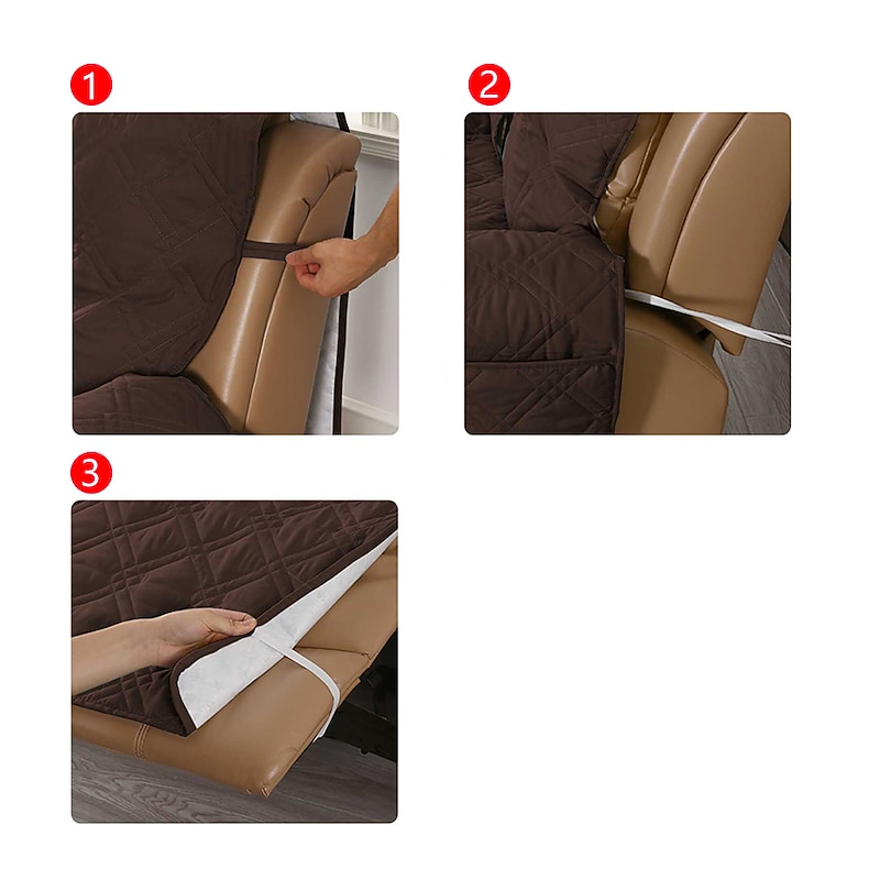 3 Seater Anti-Slip Reclining Couch Covers fit Leather Recliner Sofa Water Resistant Anti-Scratch Couch Cover for Double Recliner Split Sofa Cover for Each Seat Furniture Protector with Elastic Straps 7