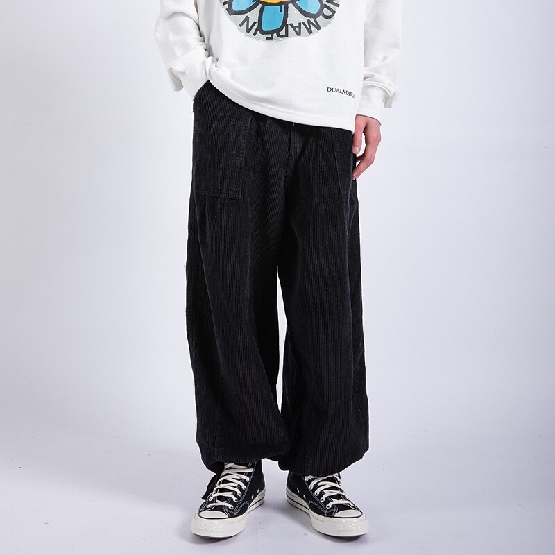 Men's Corduroy Pants Trousers Baggy Pants Casual Pants Pocket Wide Leg Baggy Solid Color Comfort Warm Full Length Casual Daily Fashion Streetwear Loose Fit Black Brown
