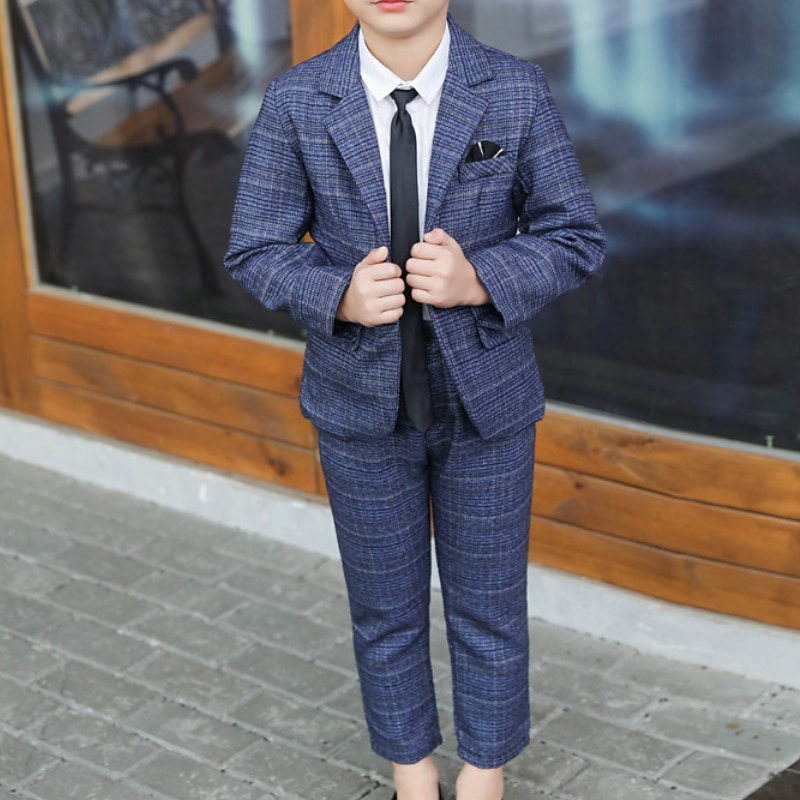 Boys 3D Plaid Suit & Blazer Long Sleeve Spring Fall Gentle Cotton Kids Toddler 2-8 Years Party Date Regular Fit2