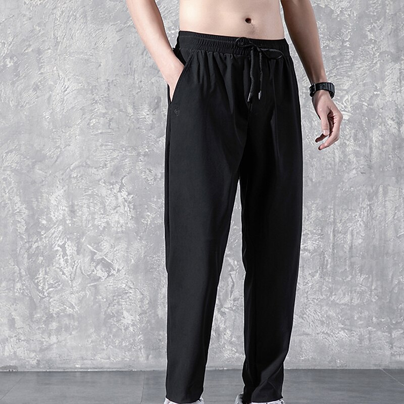 Men's Active Trousers Casual Pants Pocket Drawstring Elastic Waist Solid Color Breathable Outdoor Full Length Casual Daily Streetwear Stylish Casual / Sporty Black Straight Leg Micro-elastic4