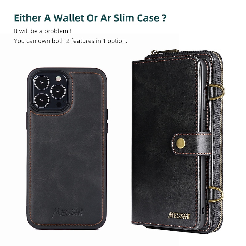 Phone Case For iPhone 15 14 Pro Max Plus 13 12 11 Pro Max Mini Wallet Case Magnetic with Lanyard Shockproof Solid Color TPU PC PU Leather2