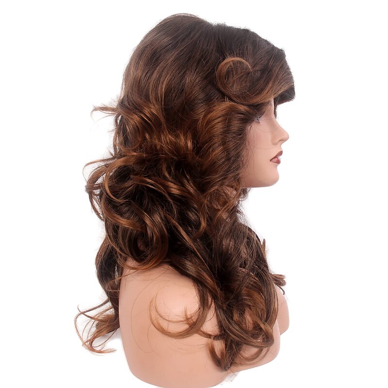 REEWES 70s Wig Farrah Fawcett Wig Vintage Wigs Blonde Wig for Women Lady Natural Synthetic Full Wigs Vintage Cosplay Costume Disco Hair Wig Feathered Wig (Brown)4