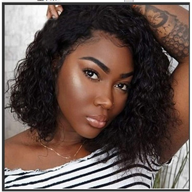 Short Bob Wave Wig Brazilian Synthetic Curly Wigs Synthetic Short Hair Wig for African American (Black,One_Size)2