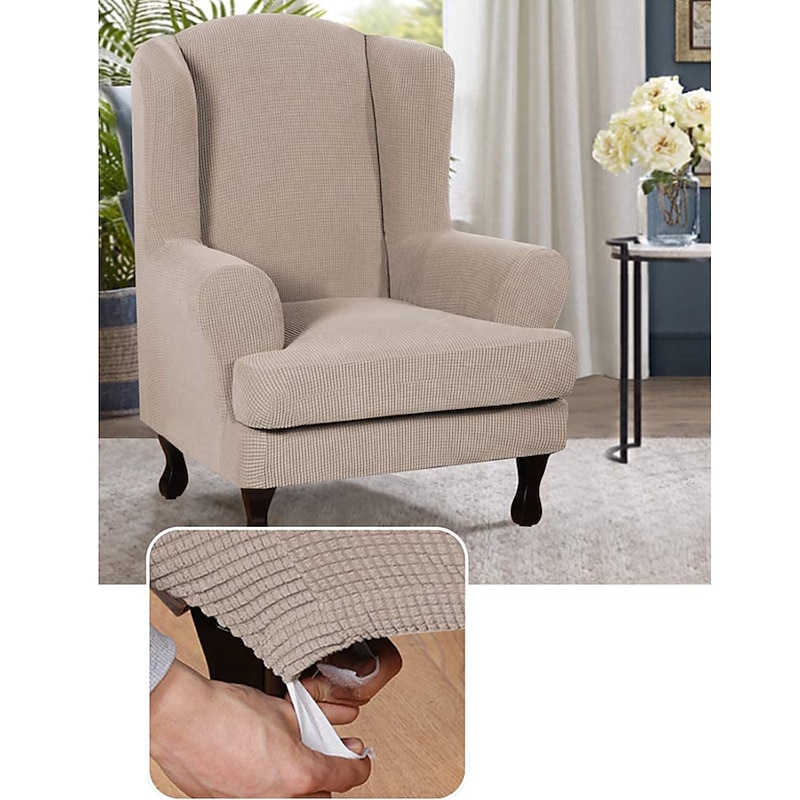 2 Piece Sofa Cover High Stretch Jacquard Fabric Furniture Slipcover Stay in Place Soft Spandex Form Fit Wing Back Armchair Slipcovers Skid Resistance Machine Washable3
