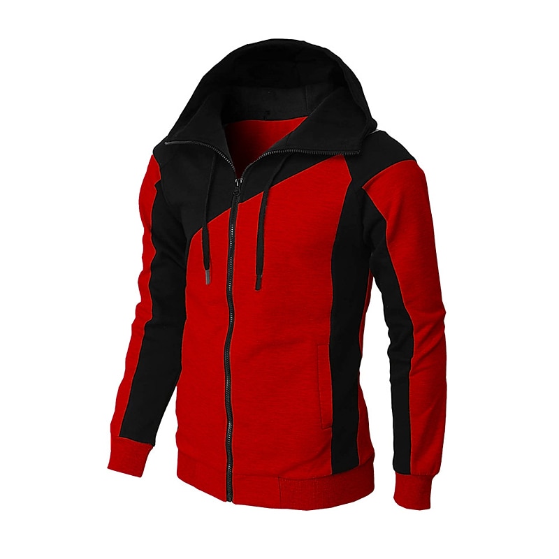 Men's Full Zip Hoodie Sweat Jacket Jacket Black White Wine Red Blue Hooded Graphic Color Block Zipper Casual Cool Casual Big and Tall Winter Spring &  Fall Clothing Apparel Hoodies Sweatshirts  Long4
