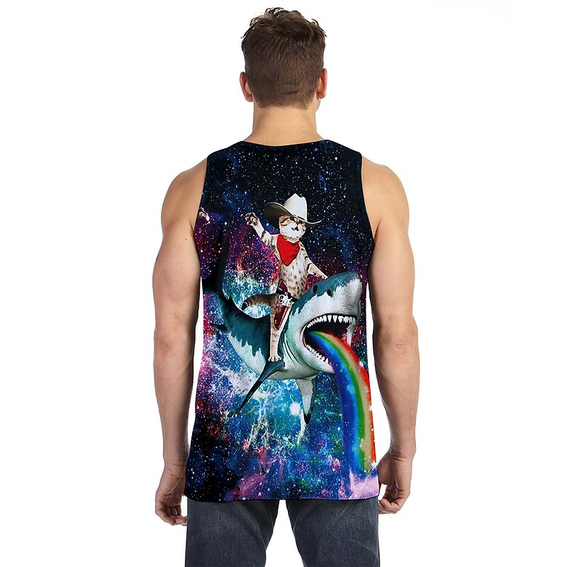 Men's Cat Tank Top Vest Undershirt Sleeveless T shirt 3D Print Crew Neck Shirt Casual Beach Daily Holiday Rainbow Summer Clothing Apparel S M L XL XXL 3XL3