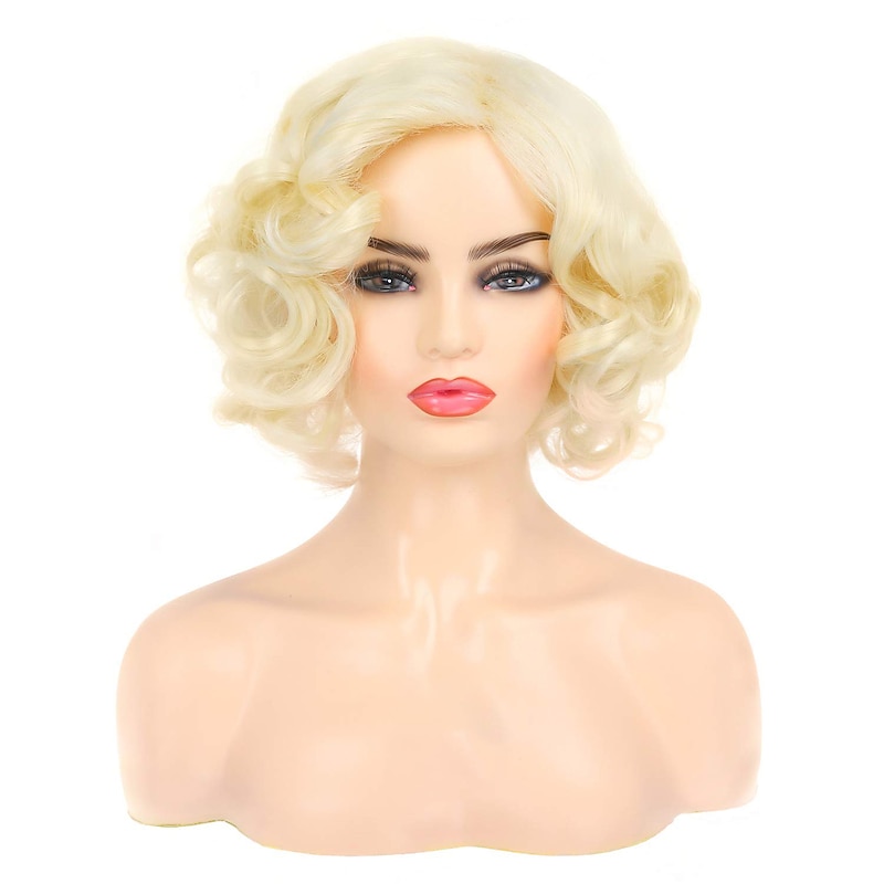Short Curly Blonde Wig for Women Synthetic Natural Wavy Costume Wig for Cosplay Party2