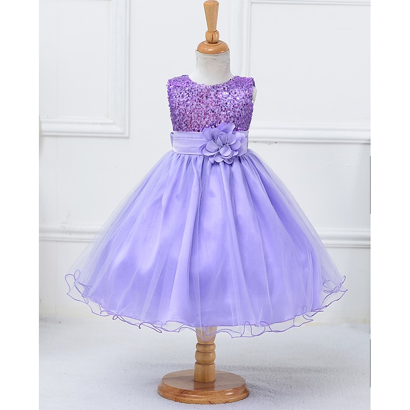 Flower Girl Dress Girls' Dress Party Dress Wedding Party Princess Sweet Sequins Floral Sleeveless Crew Neck Silver Black 3-12 Years2